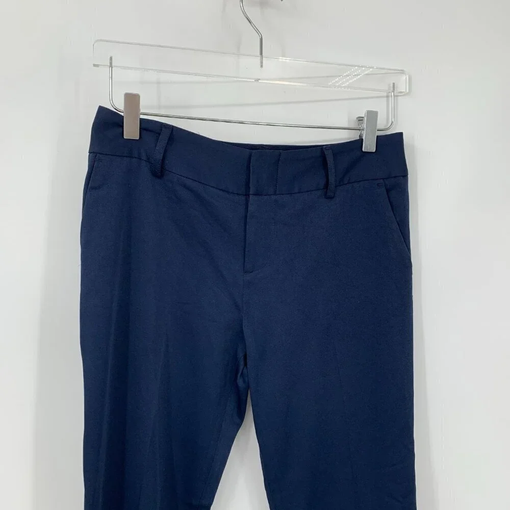 Alice + Olivia flat front trousers slim straight tapered leg navy blue ankle 0